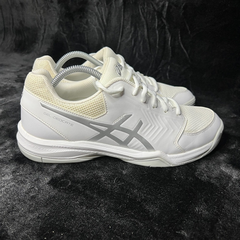 Asics Gel-Dedicate 5 E757Y Womens 10.5 Tennis Shoes White Silver Lace Up Sneaker